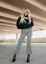 Load image into Gallery viewer, Black &amp; White Checkered Print Flare Pants
