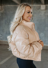 Load image into Gallery viewer, Solid Leather Puffer Jacket - Khaki
