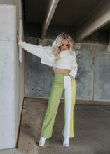 Load image into Gallery viewer, The Icon Colorblock Leather Pants - Green &amp; White
