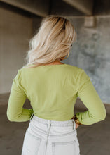 Load image into Gallery viewer, Pear Green Button &amp; Lace Ribbed Top
