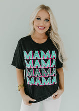 Load image into Gallery viewer, Turquoise Leopard Mama Repeat Vintage Black Tee
