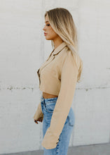 Load image into Gallery viewer, Edgy Chic Cropped Blazer Top - Tan
