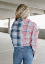 Load image into Gallery viewer, Pink &amp; Blue Plaid Cropped Flannel
