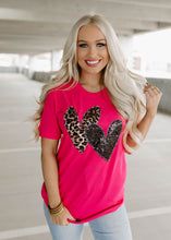 Load image into Gallery viewer, Embroidered Double Heart Leopard &amp; Sequin TEE
