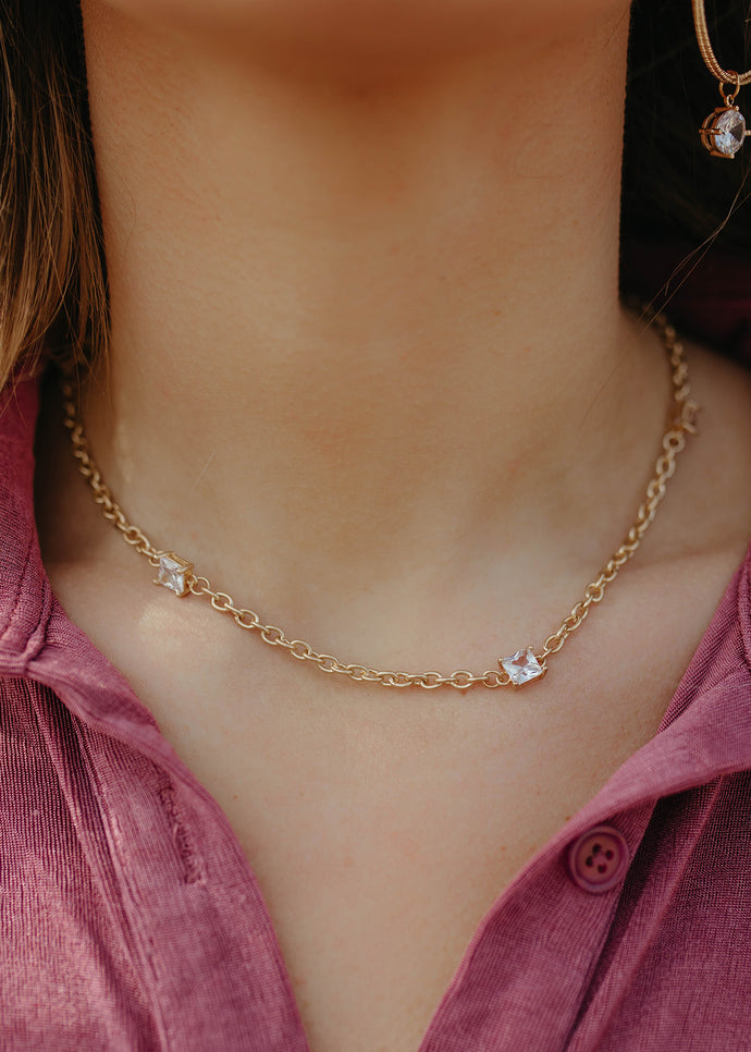 Sydney Gold & Rectangular Stone Necklace
