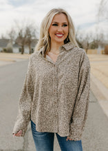 Load image into Gallery viewer, Mocha &amp; Grey Leopard Corduroy Button Top

