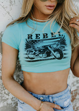 Load image into Gallery viewer, Rebel Motorcycle Sky Blue Cropped Top
