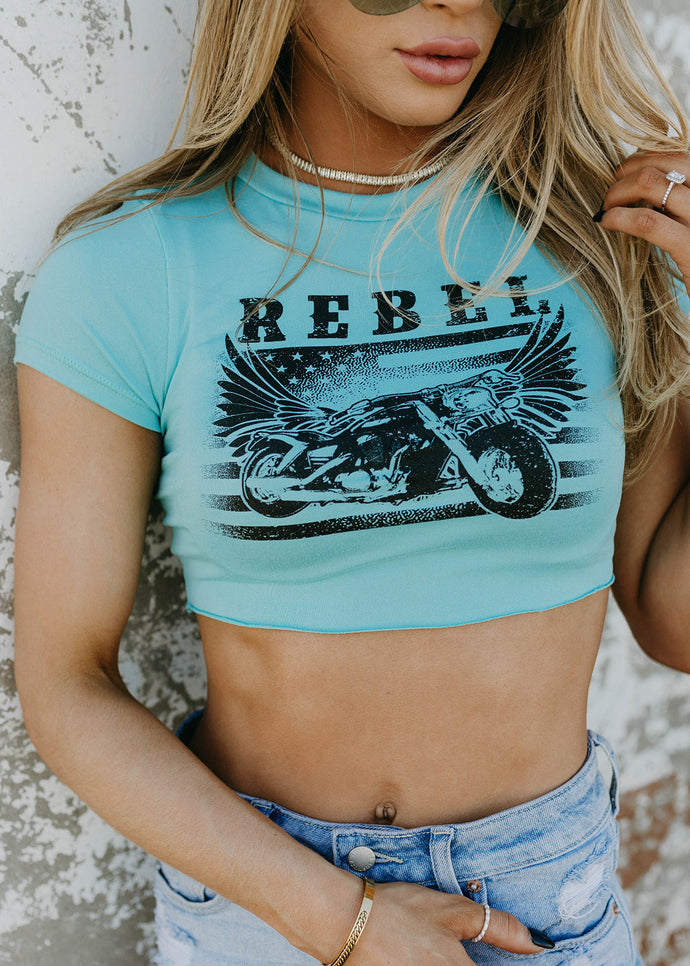 Rebel Motorcycle Sky Blue Cropped Top