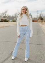 Load image into Gallery viewer, Baby Blue Checkered Flared Knit Pants - vintageleopard
