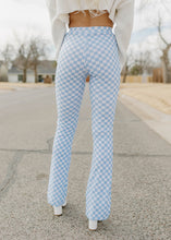 Load image into Gallery viewer, Baby Blue Checkered Flared Knit Pants - vintageleopard
