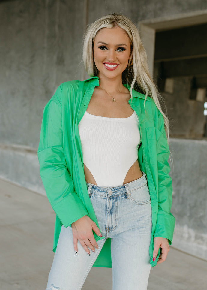 Bright Green Oversized Button Down Top