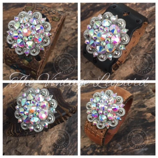 ReLoved Leather Crystal Casual Vintage Cuff