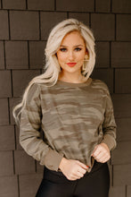 Load image into Gallery viewer, Play It Cozy Camo Cropped Top
