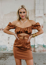Load image into Gallery viewer, Unstoppable Brown Satin Mini Dress
