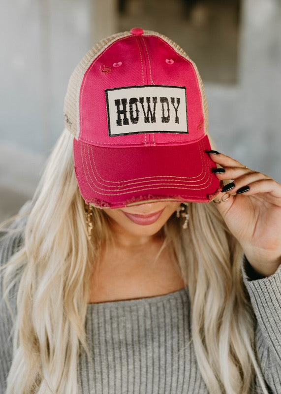 Hot Pink Distressed Howdy Cap
