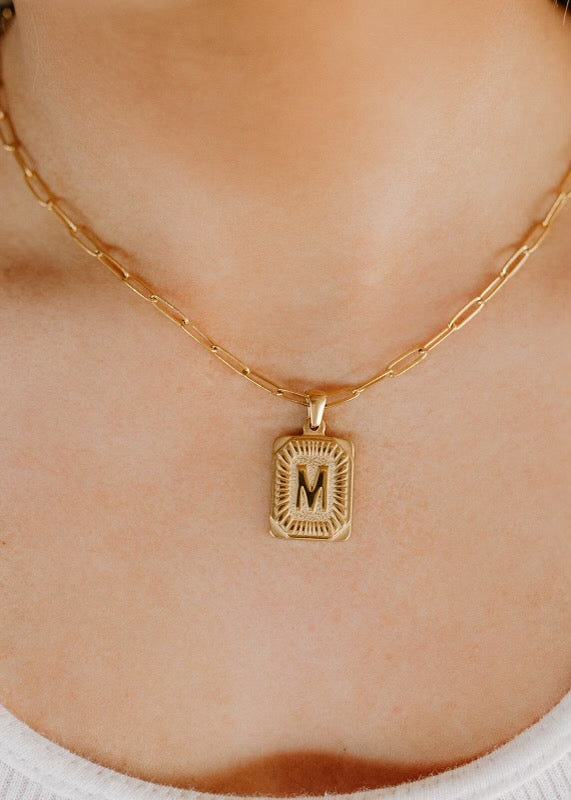 Lucy Gold Letterplate Initial Necklace