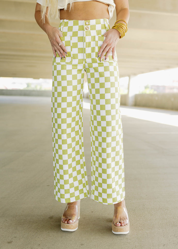 Demi Lime & White Checkered Print Pants