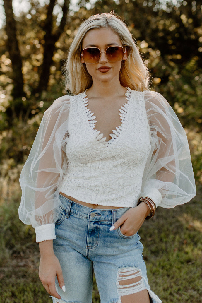 Out On The Town White Lace Top