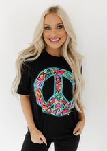 Load image into Gallery viewer, Callie&#39;s Floral Peace Vintage Black Tee
