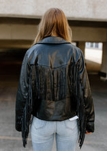 Load image into Gallery viewer, Biker Fringe Black Motto Jacket
