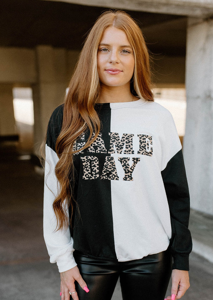 Half & Half Gameday Leopard Sweatshirt