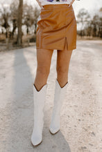 Load image into Gallery viewer, Boho Valley Faux Leather Camel Skirt - vintageleopard
