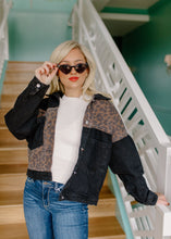 Load image into Gallery viewer, She&#39;s Been Spotted Black &amp; Leopard Boyfriend Jacket
