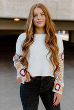 Load image into Gallery viewer, Colorful Crochet Sleeve Sweater - Ivory
