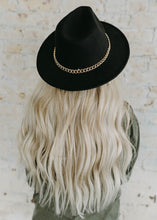 Load image into Gallery viewer, Shae Black &amp; Gold Chain Fedora Hat
