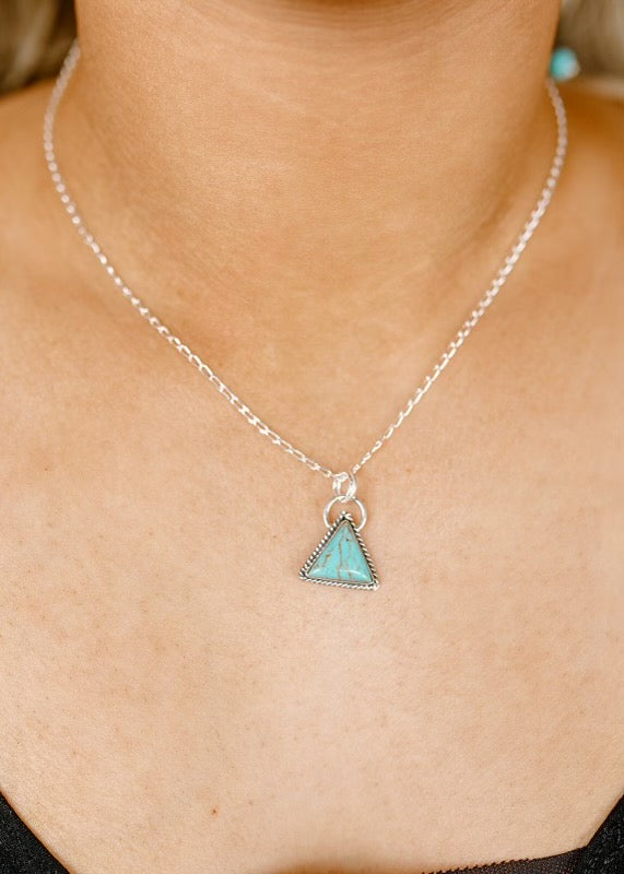 Three Points Triangle Natural Turquoise & Sterling Silver Necklace