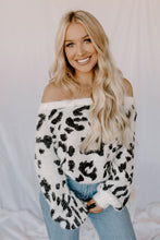 Load image into Gallery viewer, Fuzzy Black &amp; White Leopard OTS Sweater
