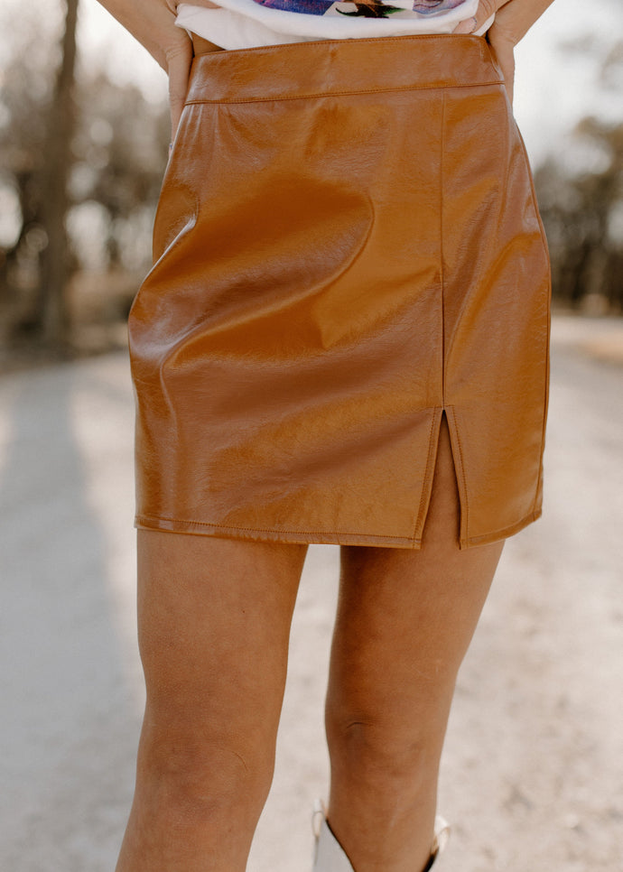 Boho Valley Faux Leather Camel Skirt - vintageleopard