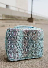 Load image into Gallery viewer, PurseN Large Diva TURQUOISE PYTHON Makeup Case
