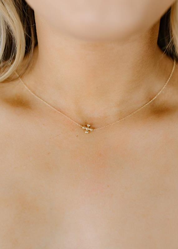 Classic 14kt Gold Beaded Signature Cross Necklace