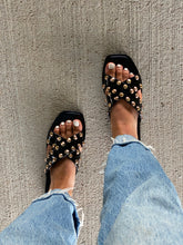 Load image into Gallery viewer, Black Jelly Cross Over Stud Slide Sandals
