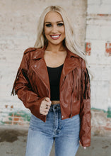 Load image into Gallery viewer, Chocolate Fringe Leather Jacket
