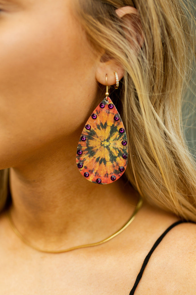 Pink Panache Jewel Tone Tie Dyed Crystal Leather Earrings
