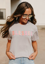 Load image into Gallery viewer, Blessed Patch Heather Grey Tee - vintageleopard
