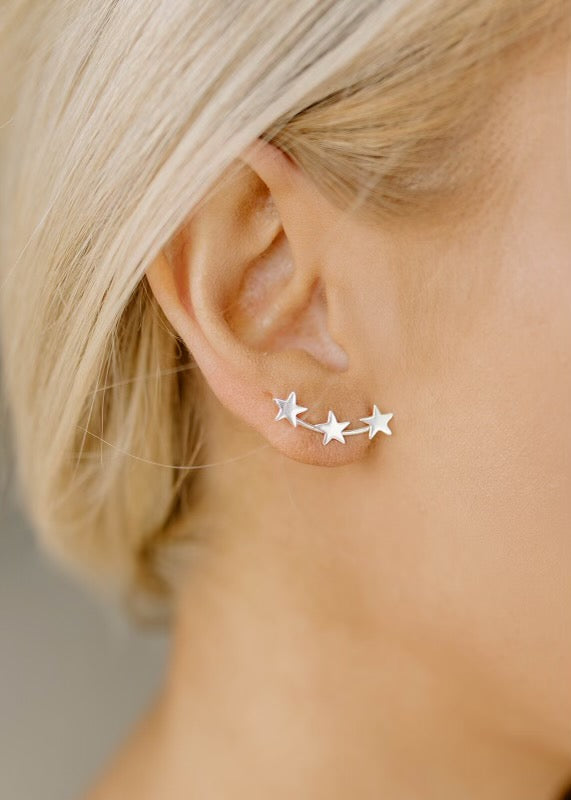Triple Star Silver Crawler Earrings
