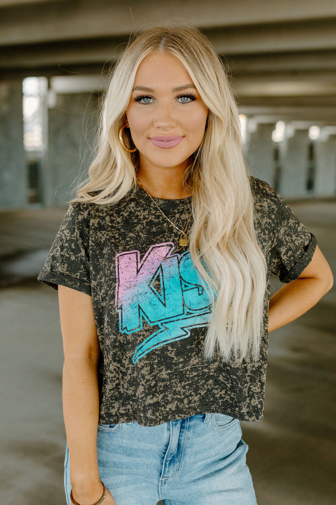 KISS Cropped Burnout Bleached Tee