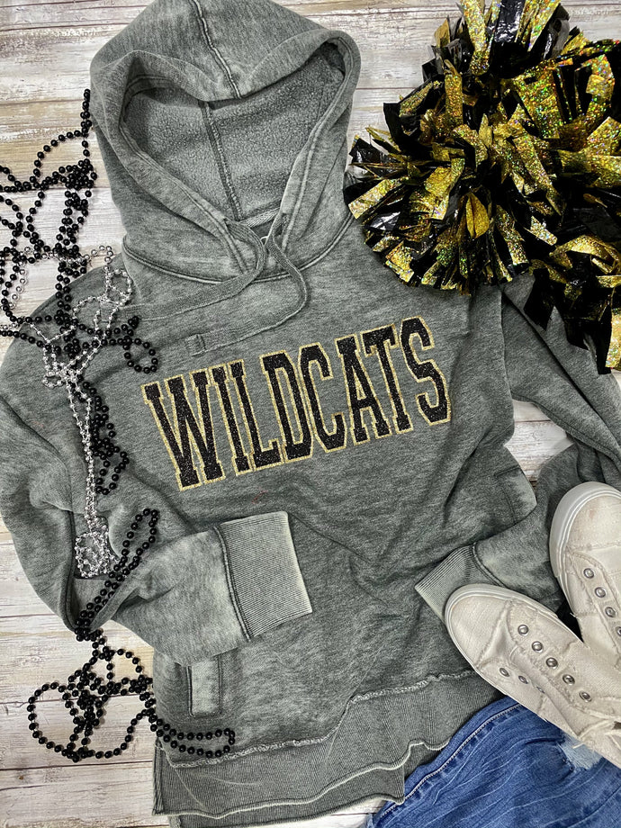 Glitter Wildcats Washed Grey Hoodie