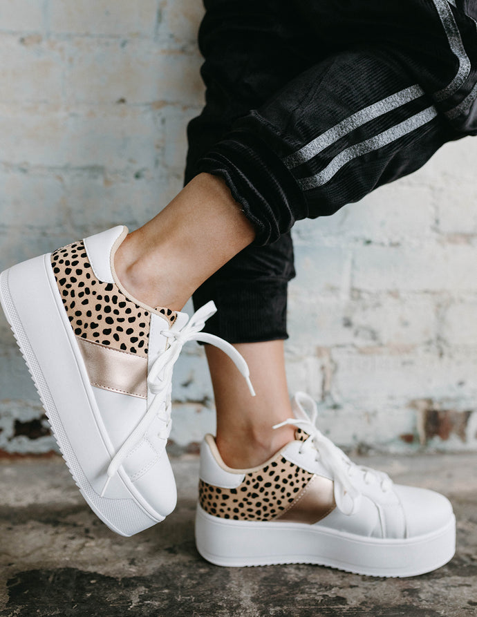 Riza White & Cheetah Print Sneakers