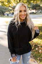 Load image into Gallery viewer, Leopard Accent Black Doublehood Pullover
