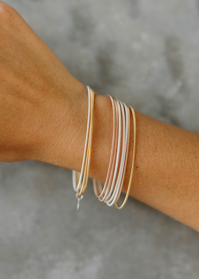Dia Stainless Steel Spring Bangle Bracelets - WARM Mixed Metals Set