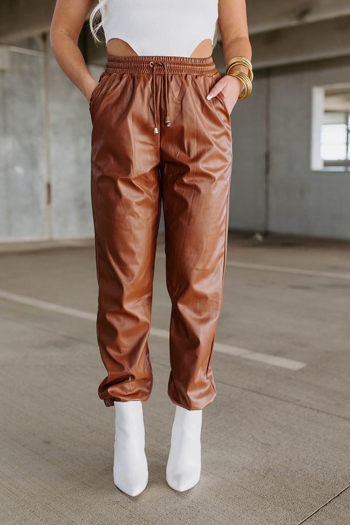 Harlow Chocolate Leather Joggers