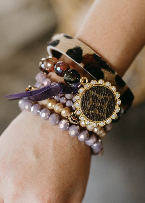 Laney Lavender & Leopard Upcycled Bead Bracelet Stack Set
