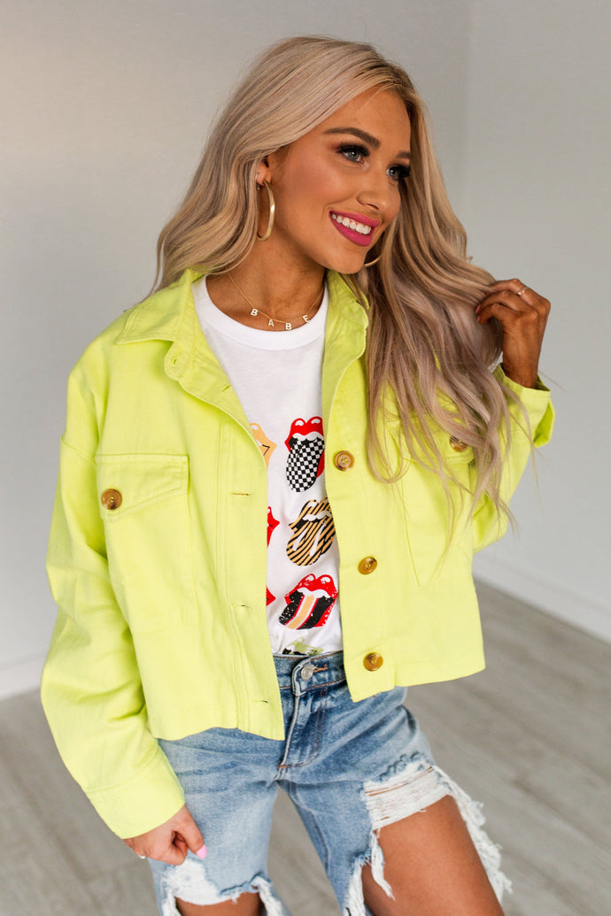 Neon Yellow Cotton Button Jacket