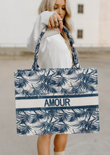 Load image into Gallery viewer, Amour Tropical Navy Tote Bag - vintageleopard

