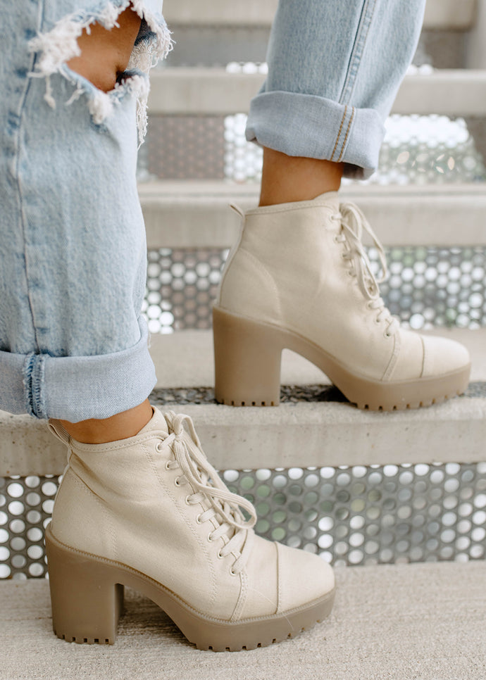 Chinese Laundry Glance Cream Canvas Booties