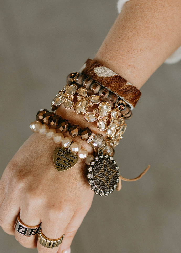 Cocoa Brown Leather & Upcycled Bead Bracelet Stack Set
